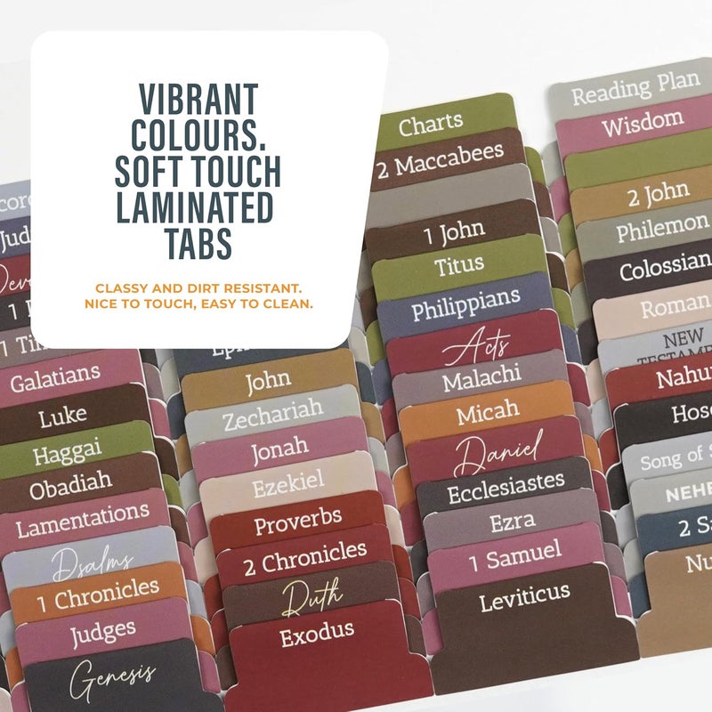 OFFILICIOUS Brown Bible Book Tabs – 100 Soft-Touch, Laminated Bible Tabs for Holy Bible – Durable Tabs for Bible – Protestant & Catholic Bible Tabs Large Print – Bible Tabs for Women & Mens Bible - Image 5